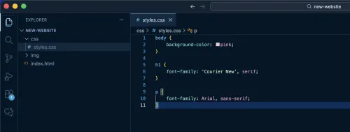 Screenshot of the css file in VS Code.